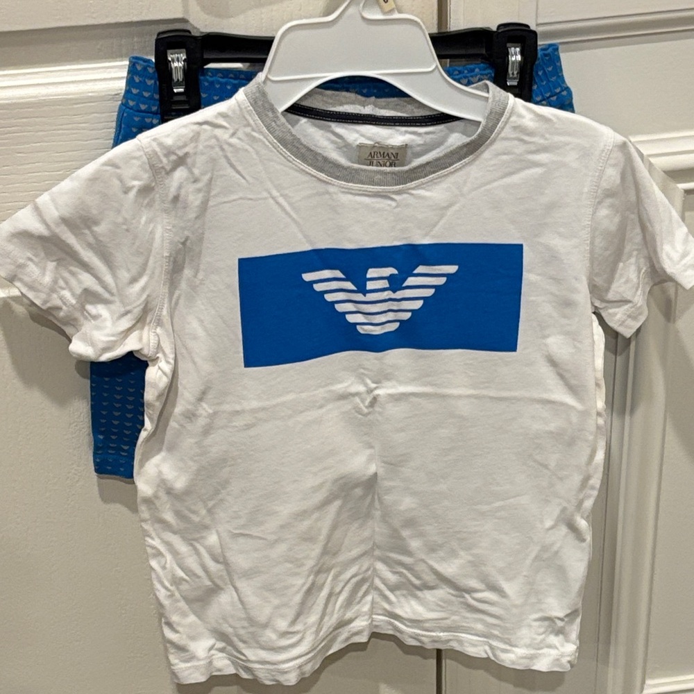 Giorgio Armani Kids White Tee with marching shorts with  Logo
